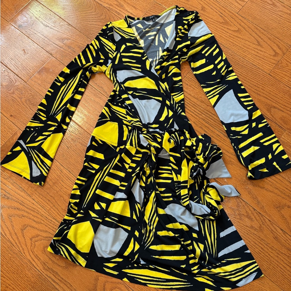 Express long sleeve abstract wrap dress